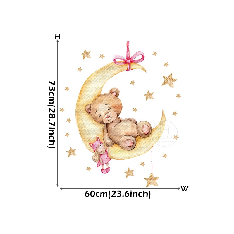 Cartoon Bunny Bear Slapen Op De Maan En Sterren Muurstickers Voor Kinderkamer Babykamer Decoratie Muur Decals Kamer interieur: sleeping girl bear