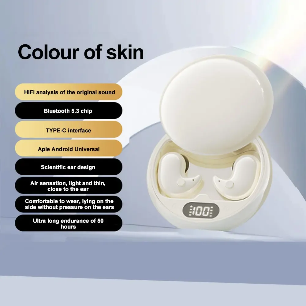 2025 Mini Diepe slaap Oordopjes Bluetooth 5.3 Waterdichte Oortelefoon Ruisonderdrukking Verborgen Sport Headset Onzichtbare Slaap Koptelefoon: Blauw