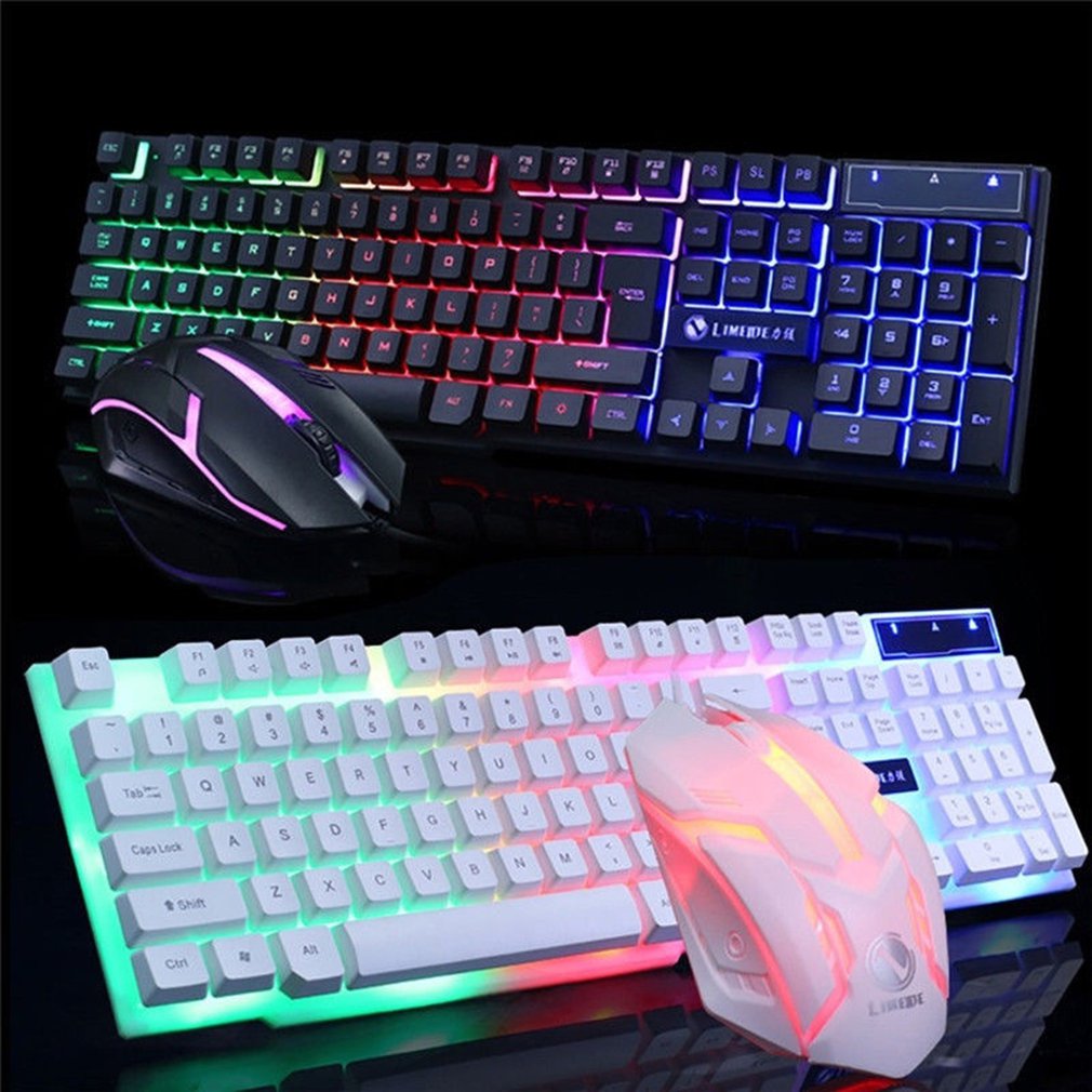 Wired Mechanical Keyboard Led Glowing Computer Desktop Mouse Game Suite Usb 104 Keycaps Computer Game Keyboards