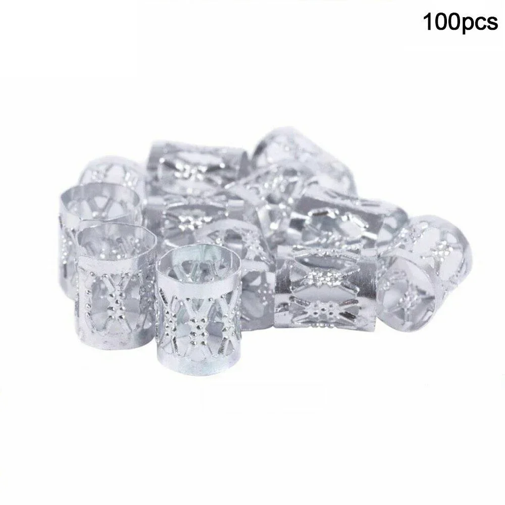 100/500pcs Gold Silver Dreadlock Hair Rings Adjustable Cuff Clip Hair Braids Dirty Braids Beads Hairpin Jewelry Hair Accessories: M / Silver