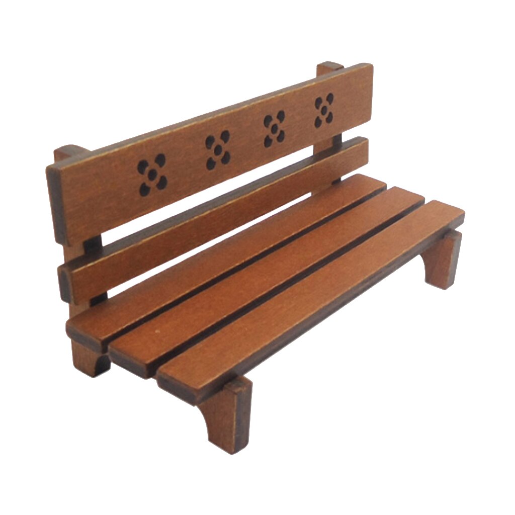 1/12 Mini Dollhouse Park Bench Model Furniture Accessories Outdoor Toy Brown