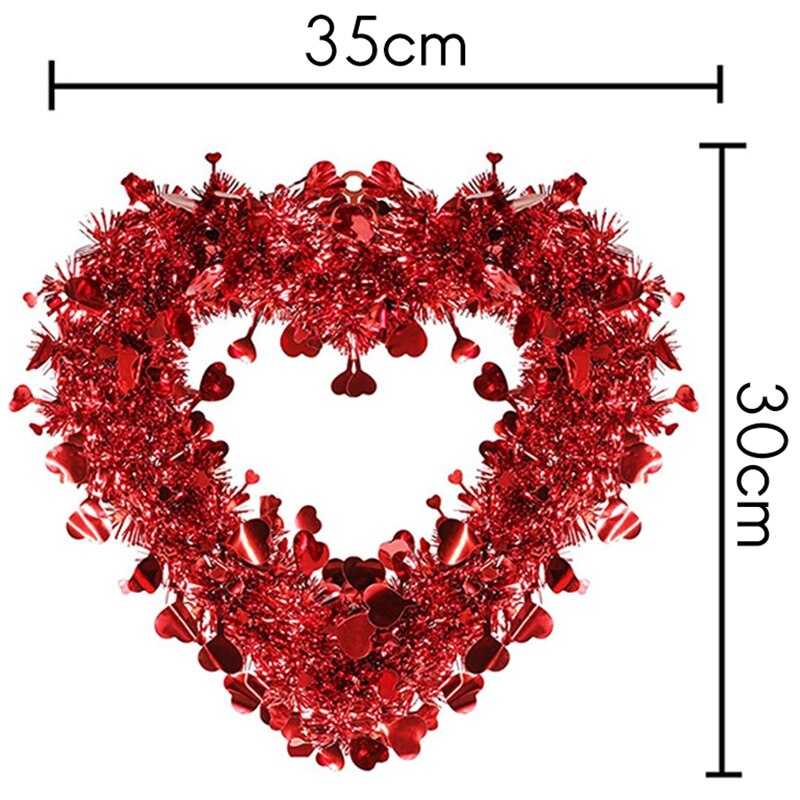 4 Pack Red Valentine Heart Wreaths Heart Shaped Wreaths with Foil Hearts Hanging Valentine's Day Wreaths Decorations