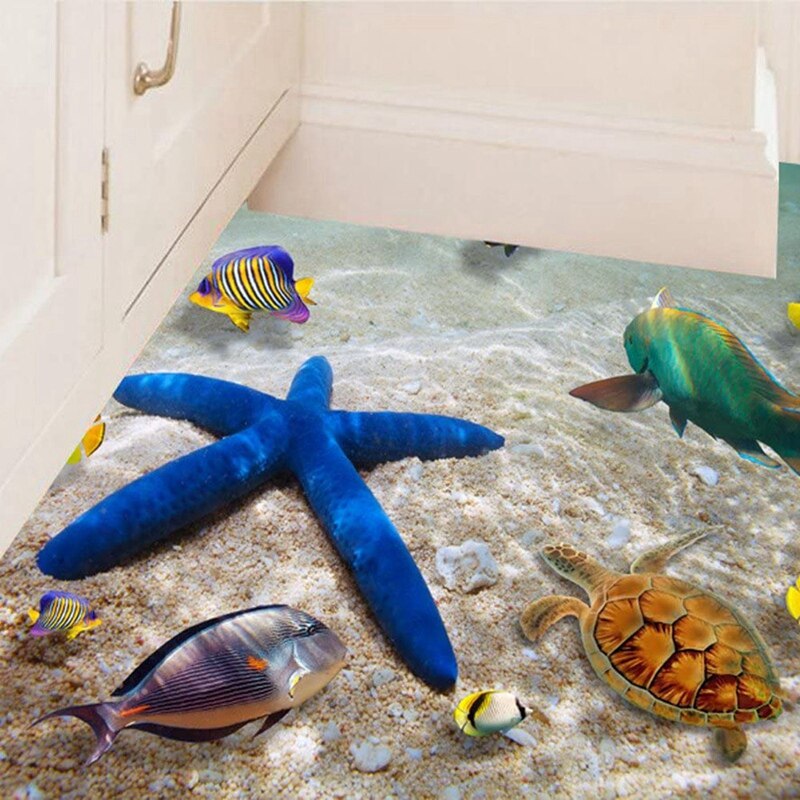 3D Ocean Floor Stickers Bedroom Living Room Detachable Self-Adhesive DIY Floor Stickers Decoration (Starfish)