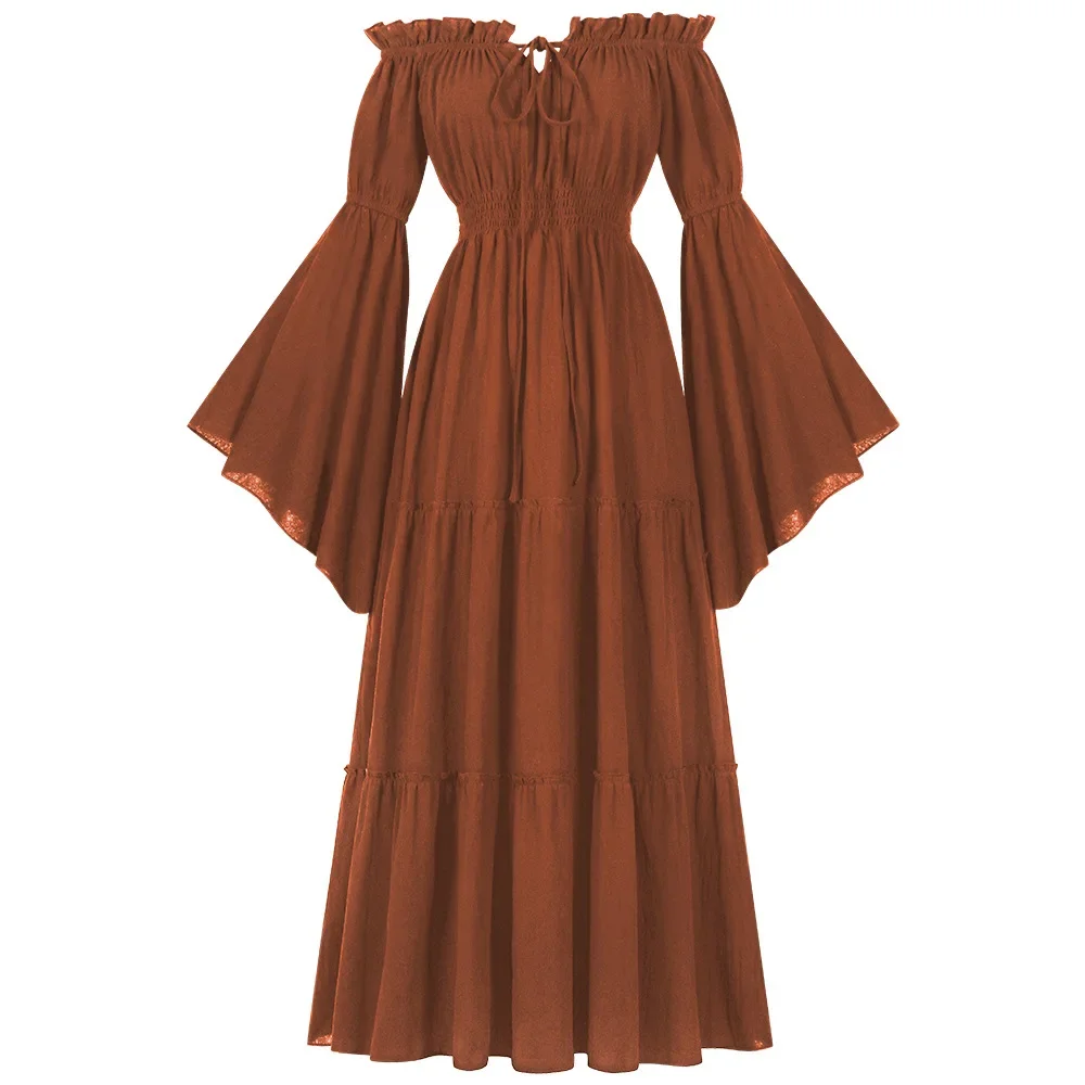 Robe Irelandise Renaissance pour Femmes, épaules dénudées, Robe paysannenovaévale, Costume de Pirate, Robe Singapur, Taille Smoc: S / Black