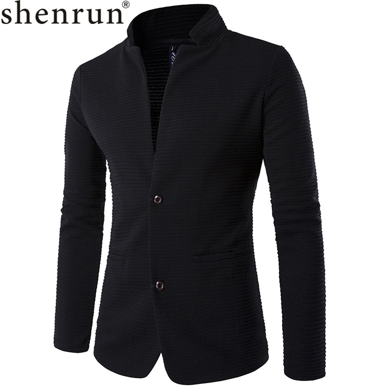Shenrun Men Blazer Spring Autumn Business Formal Casual Black Suit Jacket Party Prom Daily Life Stand Collar 2 Buttons