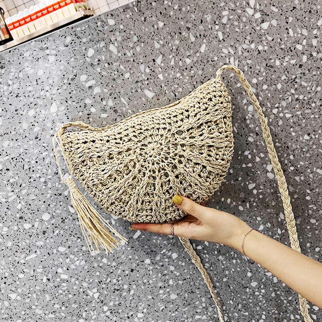 Bolsa para damas tejido bolsa de paja para playa verano Mujer círculo mano Bali redondo Retro de mimbre bolso versátil bolsas # G67
