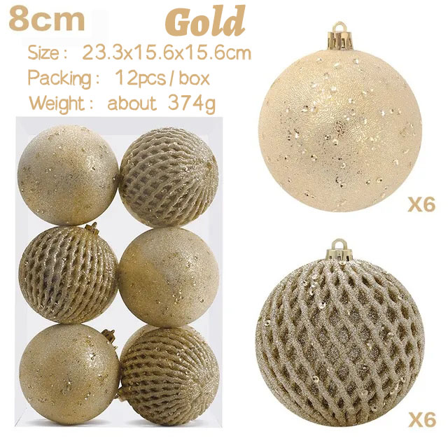 8cm/12pz impostato di palline di natale dipinte con paillettes luccichio oro argento decorazioni pendenti in plastica per la casa ornamento dell'albero di natale: Kaki scuro