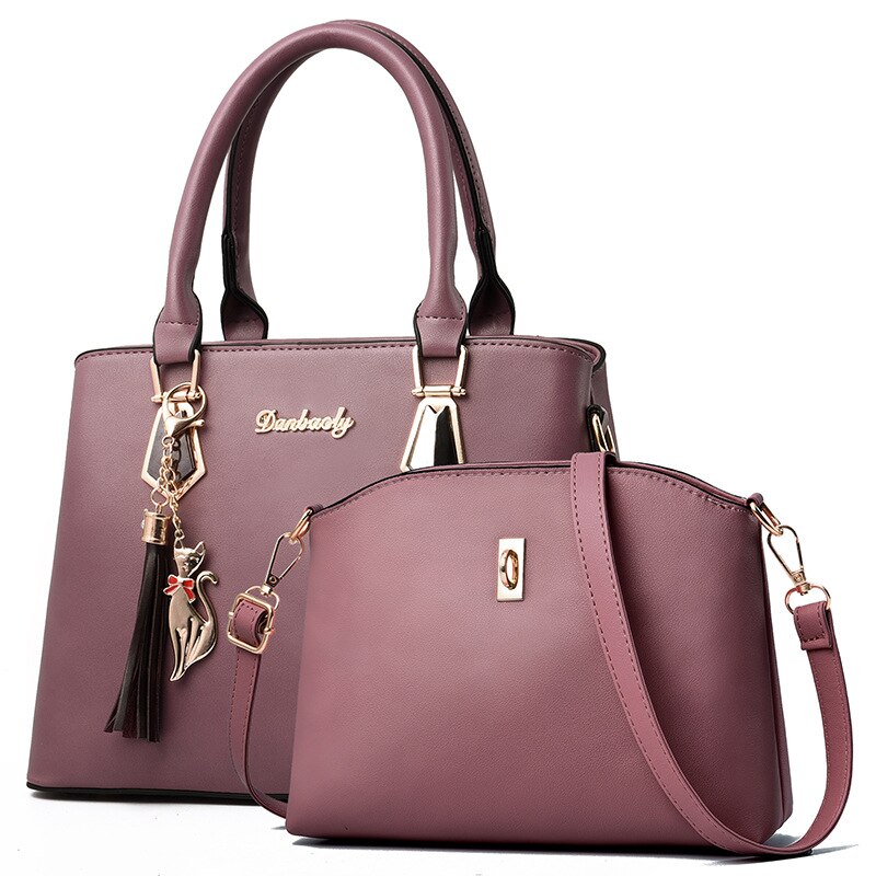 2 Stk/set Vrouwen Casual Totes Luxe Handtassen Schoudertassen Tassen Voor Vrouwen Composite Bag Bolsos: purple