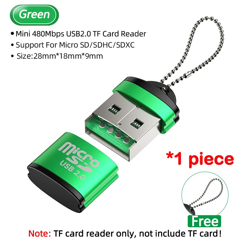2Pcs Mini Usb Tf Sd Micro Reader Geheugenkaart Otg Type C Adapter Voor Auto Camera Laptop Notebook T flash Usbc Converter Sleutelhanger: green 1pcs