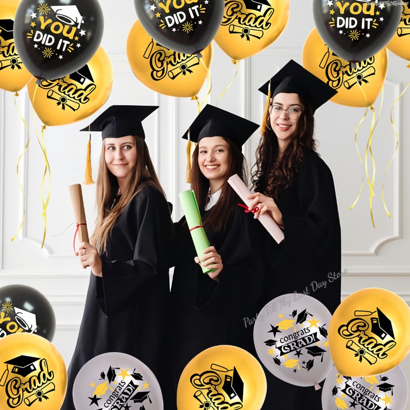 14 stk. lykønskningballoner guld sort latexballon med konfetti dimissionsfest dekoration tilbehør dimittend