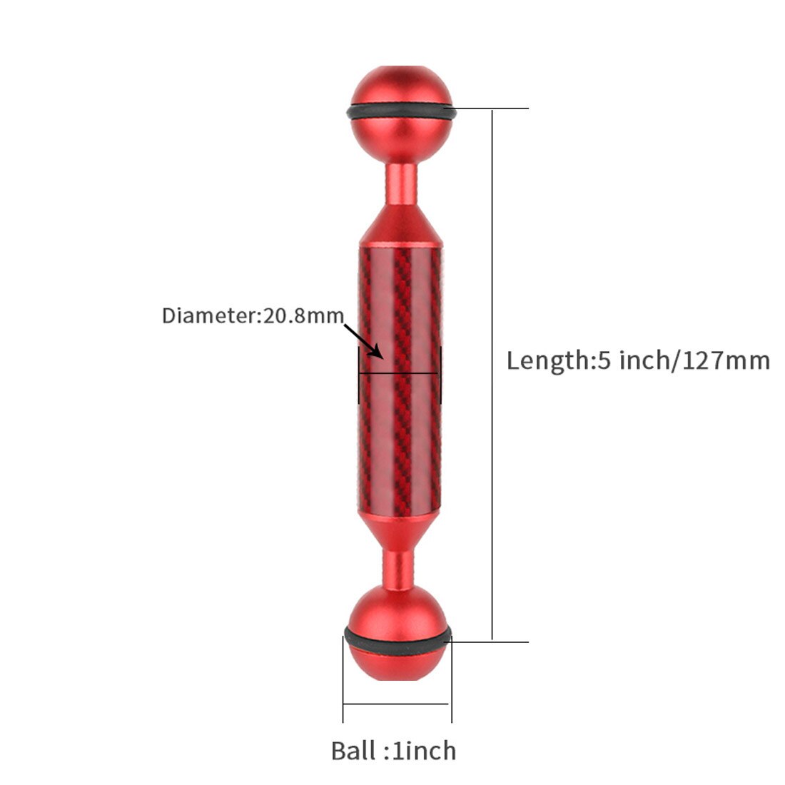 Diving Fotografia In Fibra di Carbonio Doppia Testa A Sfera Galleggiante Salvagente Braccio Della Macchina Fotografica Subacquea Kit Vassoio Ultralight 5/6/7 /8/9/10/11/12 Pollici: 5 inch Red