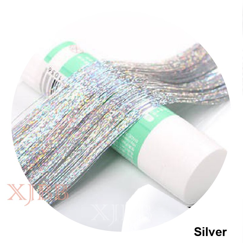 Xjbb syntetisk forlengelse glitter fe hår til jenter lyst på hår glitrende bling bling syntetisk hår glitter til fest: Sølv