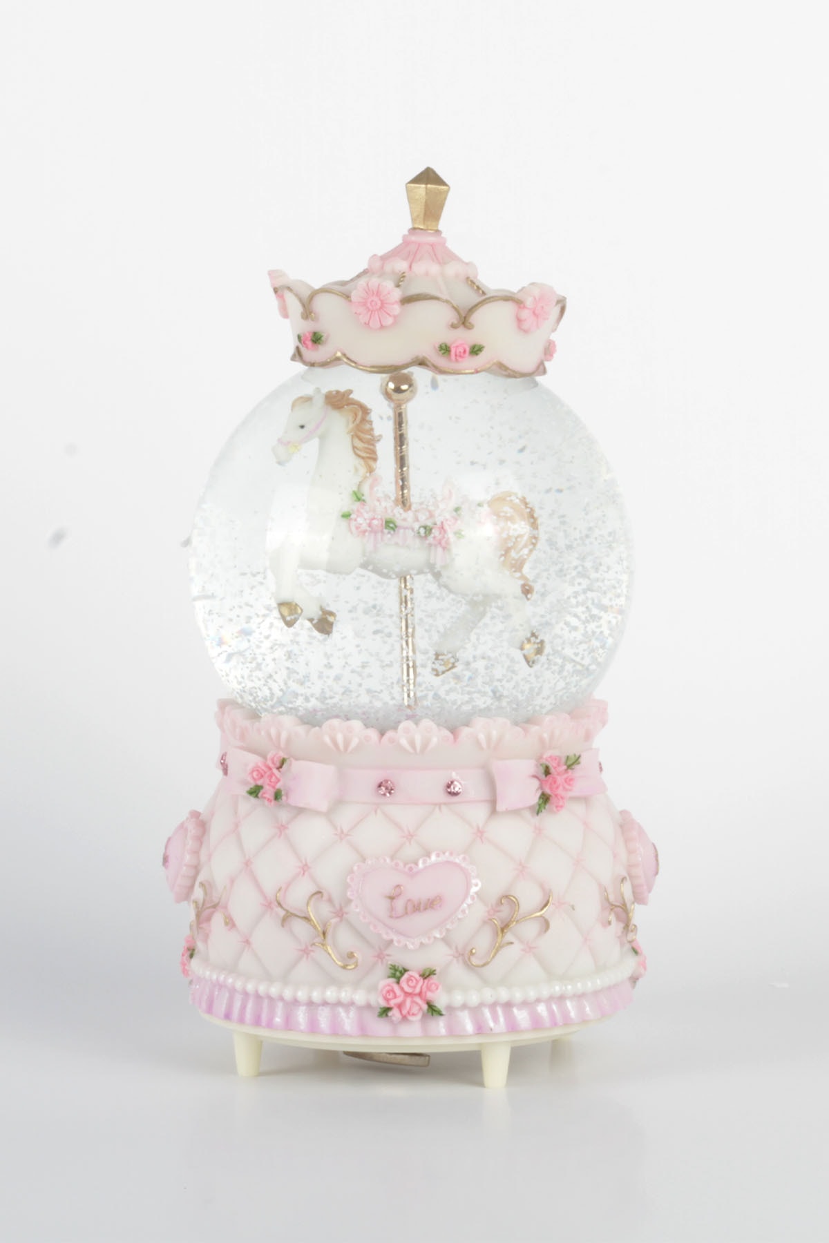 Musical Snow Globe Carousel Theme Large Pink Snowblast Glass Crystal Balls Magnetic Spheres
