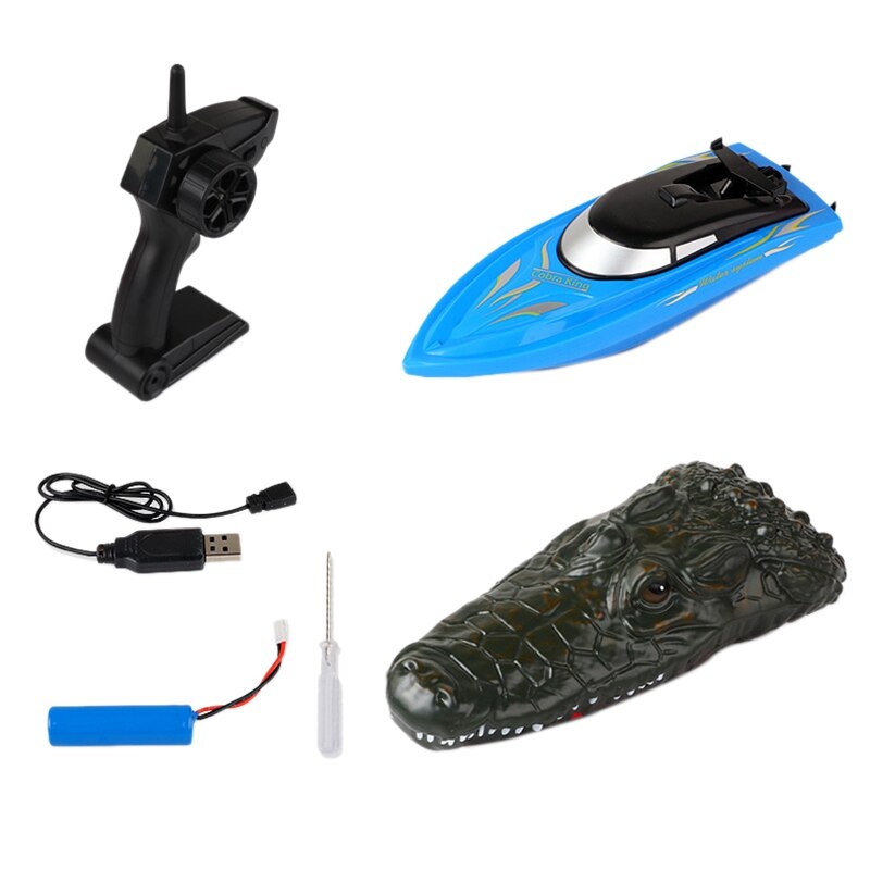 RC cocodrilo Head 2,4G Barco de Control remoto de alta velocidad g cabeza de cocodrilo de imitación agua juguetes para entretenimiento: Blue