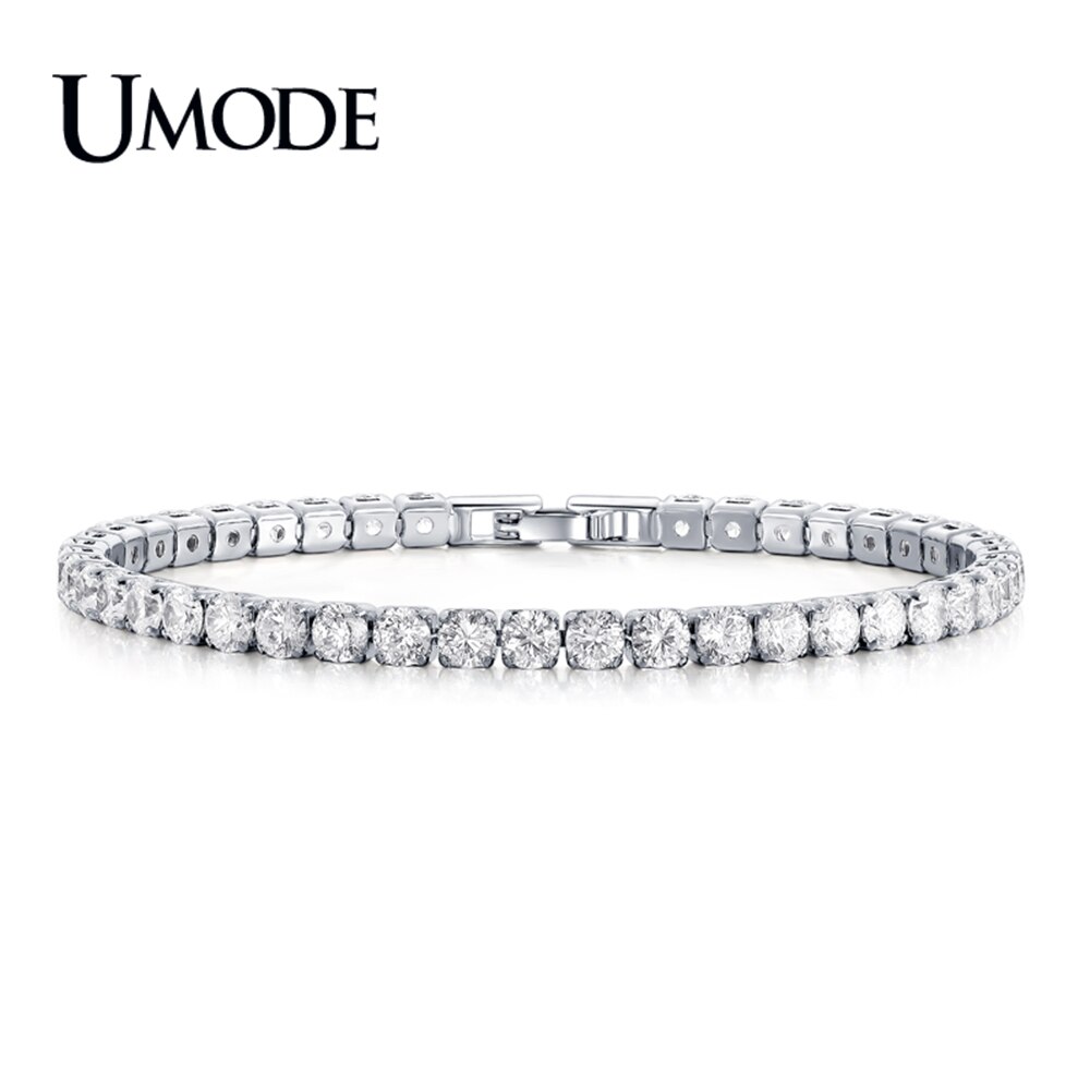 UMODE Rose Gold Color Clear CZ Crystal Tennis Bracelet for Women Gold Box Chain Jewelry Party Anniversary Accessory UB0097M: White Gold / 19cm