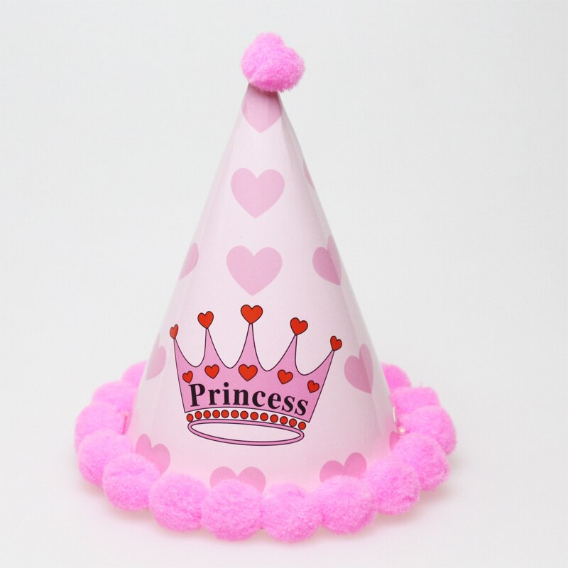 Plush ball cap baby birthday party decor cute crown headdress paper hat DIY conical hat children birthday party dress up supplie