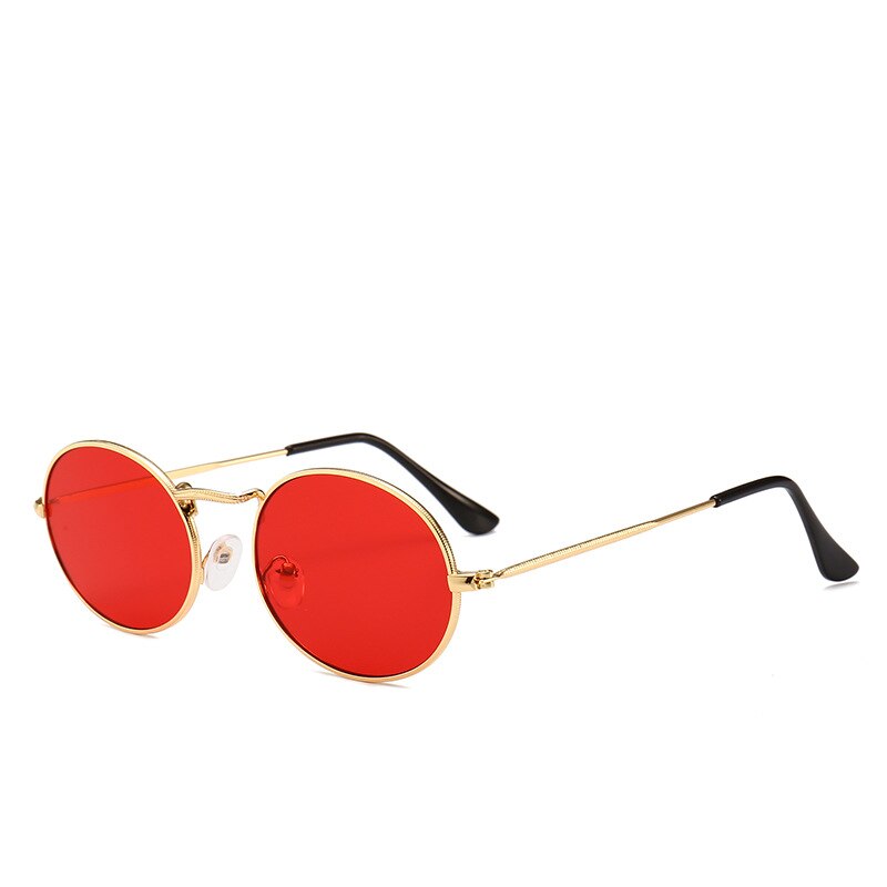 Kørebriller kvinder mandlige ovale metalramme små solbriller klassiske vintage gyldne metalliske runde ramme driverbriller: Rød