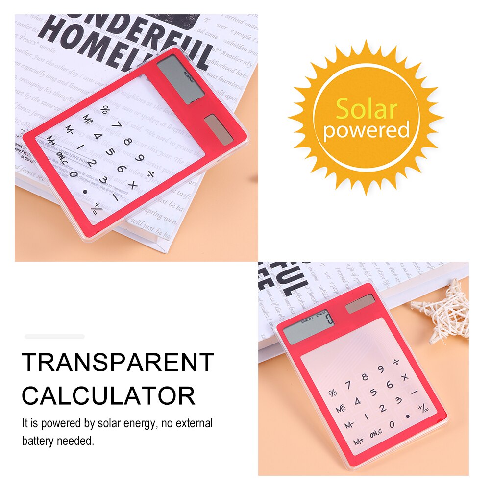 2Pcs Solar Powered Calculator Clear Touch Calculator Ultra Thin Calculator for Students