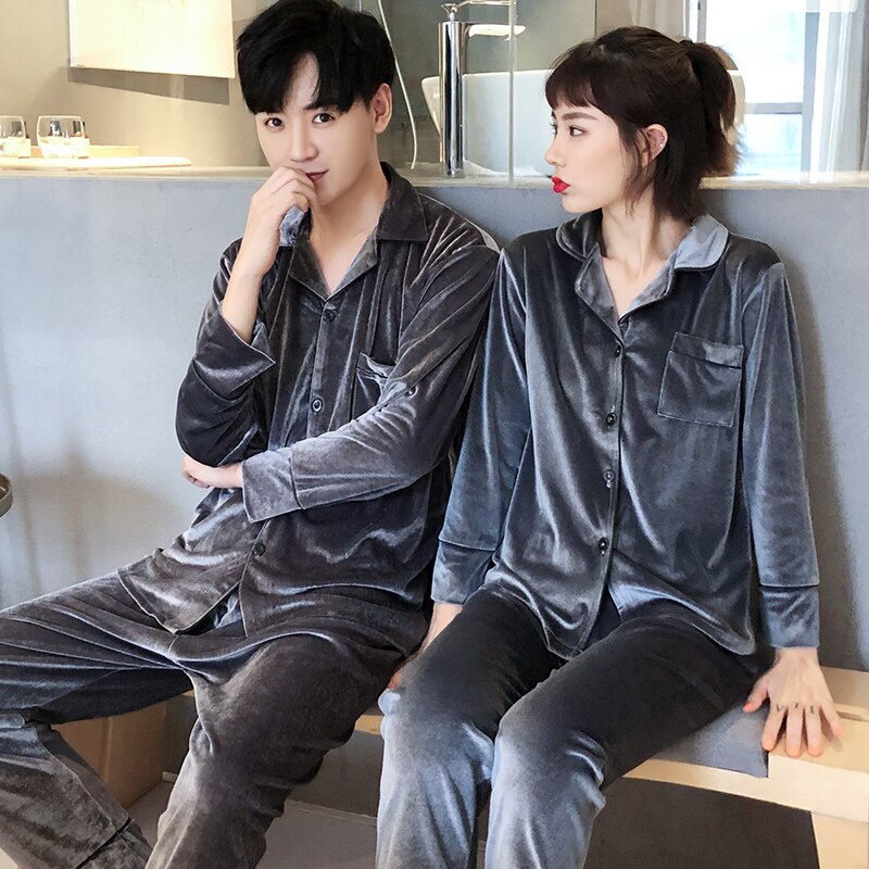 Winter Warm Soft Golden velvet Pajamas Men Women Long-sleeved Sleepwear Pijama Couple Homme Nightwear Cardigan Pyjamas