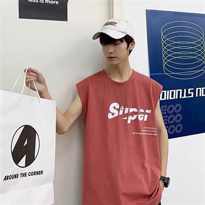 Shoulder Vest Male Tide Brand INS Hip Hop Personality Trend Clothes Summer Sleeveless T-shirt Loose Outside Vest: Black / XL