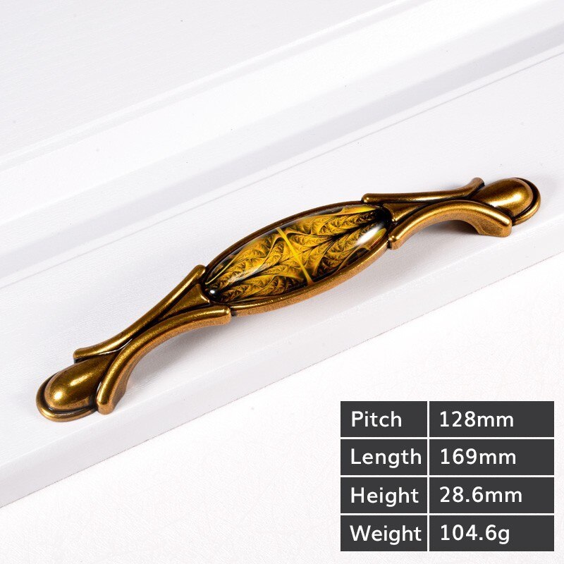 Vintage Tür Griffe Retro Bronze Küche Kabinett Knöpfe und Griffe Möbel Schrank Schrank Griff Schrank Schublade Knöpfe Zieht: Yellow-H-128mm