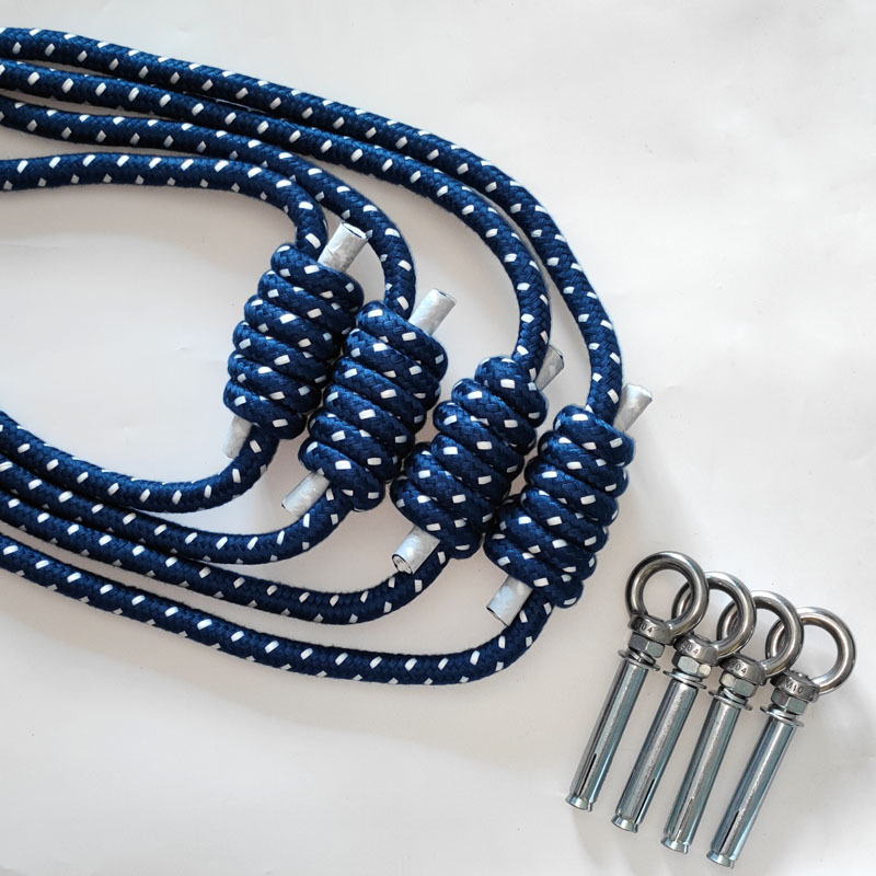 4-teiliges Yoga-Seil zum Aufhängen an der Wand, Iyengar Yoga-Gürtel, Anti-Schwerkraft-Yoga-Sling, Inversion-Übungen mit Dehnschrauben und Ringen: Tiefe Blau