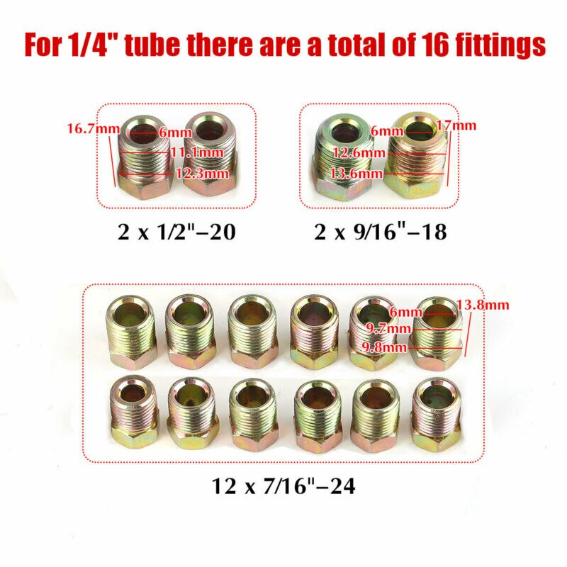 100% Brand 35pcs Brake Line Fitting Nuts Kit For Inverted Flares On 3/16 & 1/4 Tube Tubing
