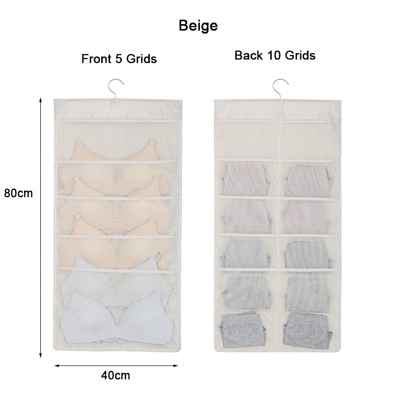 Dam underkläder strumpor hängväska dubbelsidig garderob garderob bh förvaringsväska oxford hem klädesplagg 15/24/30 fickor: Beige 15 galler