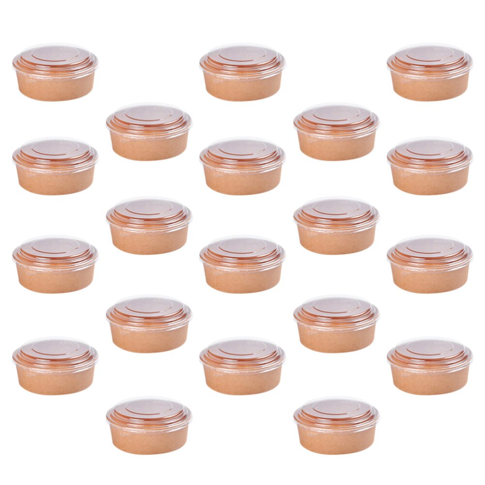 20 stk engangs kraftpapir skåle frugtsalat skål mademballage beholdere fest favor  (16oz,  med låg)