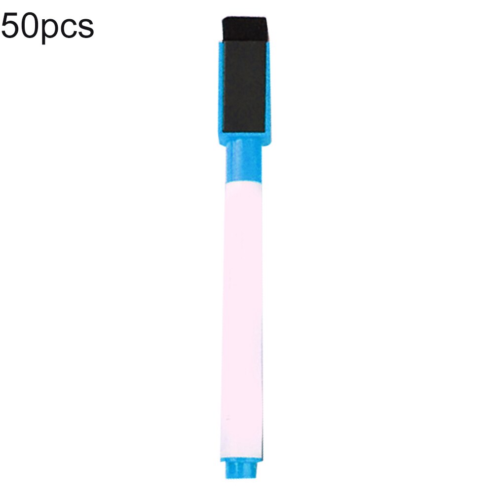 50Pc Magnetische Whiteboard Marker Pen White Board Droog Vegen Fijne Penpunt Pen Met Gum Rubber Magnetische Markers Borstel Koelkast magneten: Light Blue
