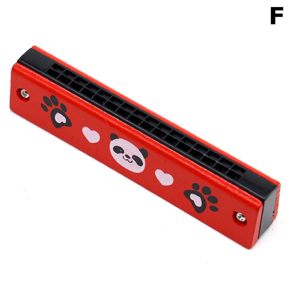 Armónica de madera pintada para niños, instrumento de doble hilera con 16 orificios, instrumento musical para la boca P1E5: F