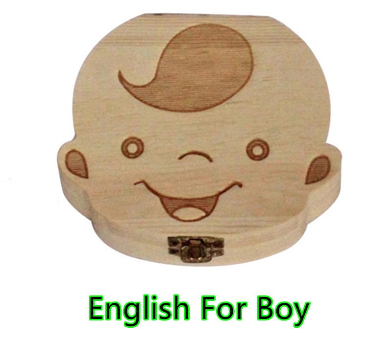 Babymelk Tanden Doos Spaans Engels Russion Baby Hout Tand Doos Baby Tand Organizer Kids Bladverliezende Opslag Verzamelen Houten Doos: English For Boy