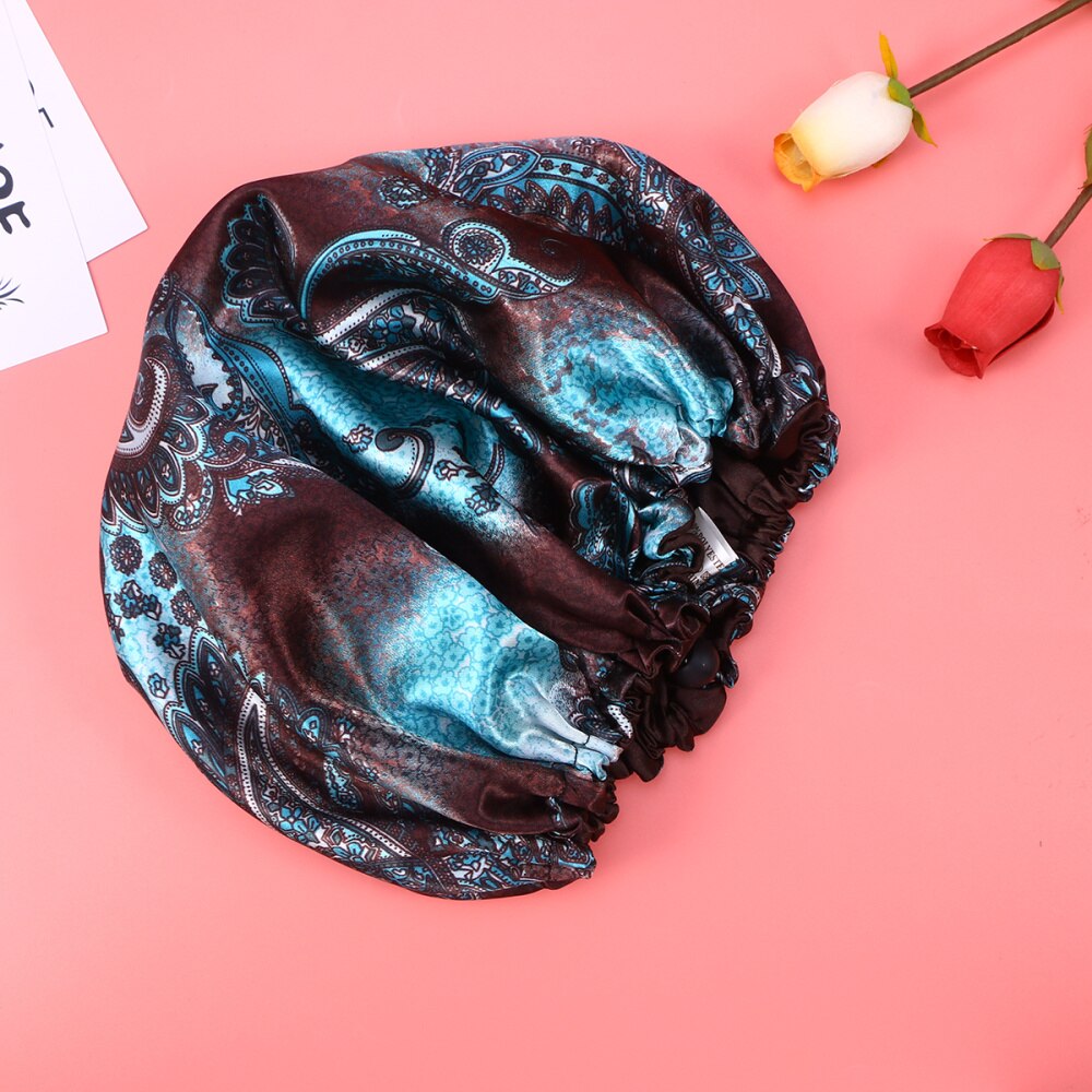 Large Sleep Cap Night Bonnet Double Layered Lace Elastic Nightcap Satin Sleeping Cap Hair Loss Caps Chemotherapy Hats Beanie Cap