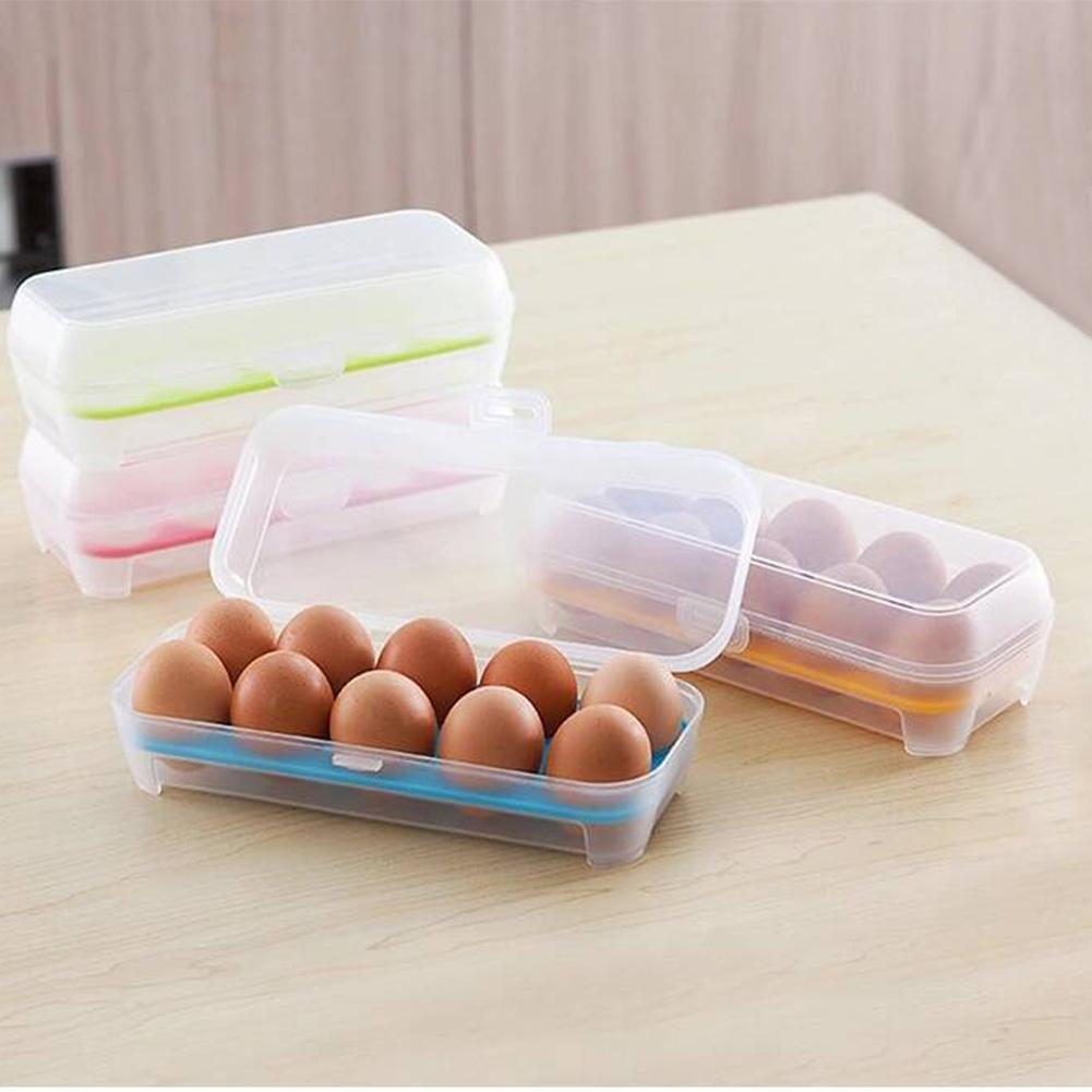 Caja de plástico con 10 rejillas de huevo para guardar el frigorífico, cajas de almacenamiento prácticas, Bandeja para Huevos, recipiente para alimentos de cocina