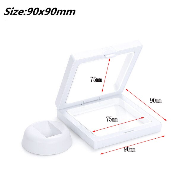 Marco de fotos flotante 3D, caja de sombra, embalaje de joyería, soporte de exhibición, caja suspendida, soporte colgante para anillo, caja de exhibición de joyería: 90x90mm White