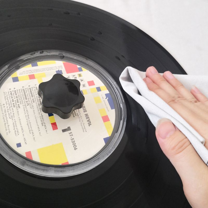 LP Vinyl Record Cleaner Clamp Record Label Saver Protector Waterproof Acrylic Clean Tool with Cleaning Cloth Kit