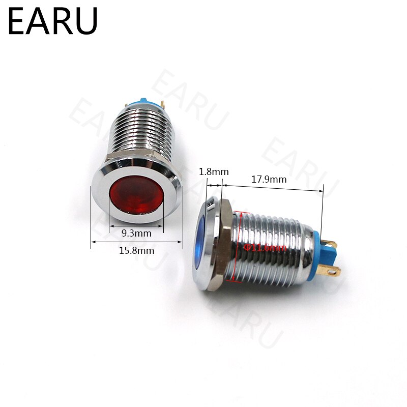 Led metalen indicatielampje 12mm waterdichte signaallamp 3v 6v 9v 12v 24v 110v 220v rood geel groen wit blauw pilootschakelaar lamp