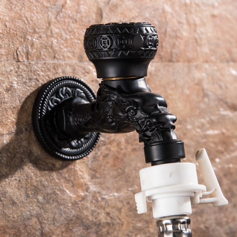 Robinet de lavabo de jardin en laiton sculpté au mur, peinture noire, robinets de vadrouille décoratifs de jardin extérieur