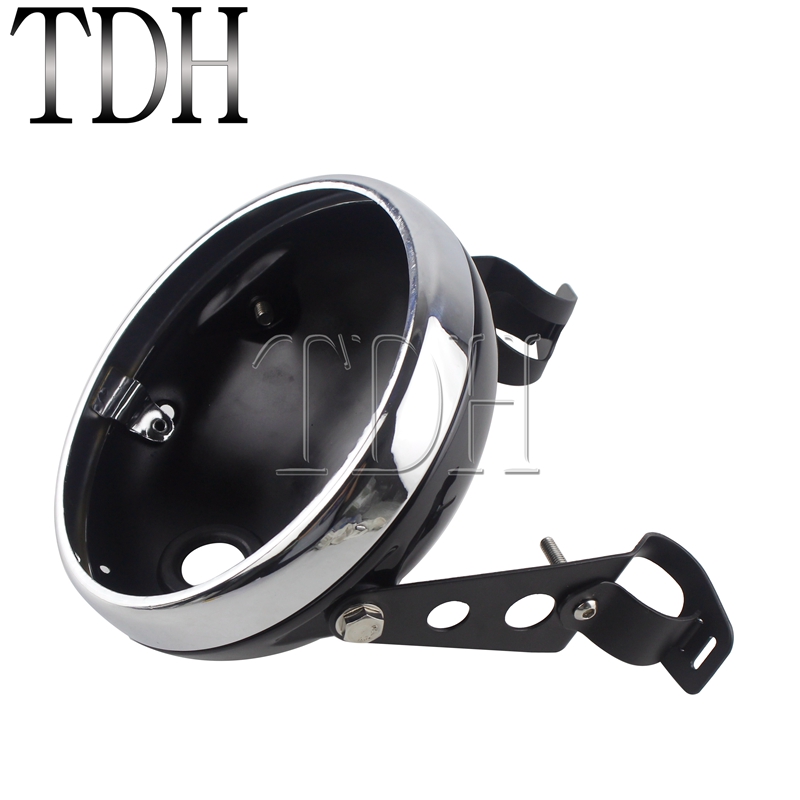 7 Inch Motorfiets Koplamp Cover Zwart Voor Harley Custom Led Koplamp Behuizing Beugel Universele Emmer Shell Vuurtoren: B Black Chrome