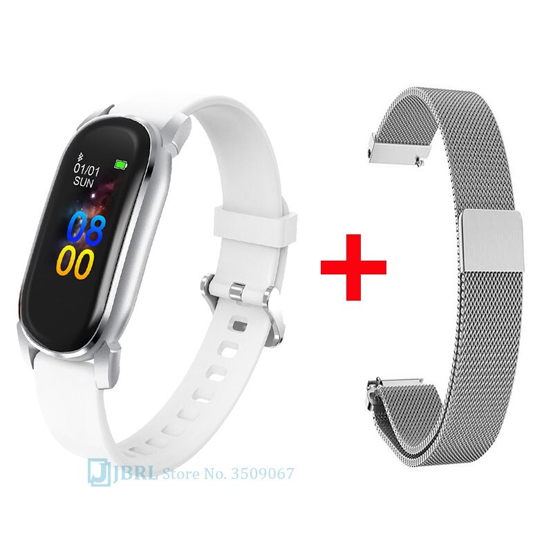 Temperatura Intelligente Banda Delle Donne Degli Uomini Braccialetto Intelligente Inseguitore di Fitness Per Android IOS Smartband Top di Lusso Intelligente Wristband della Fascia di Polso: white add strap 6