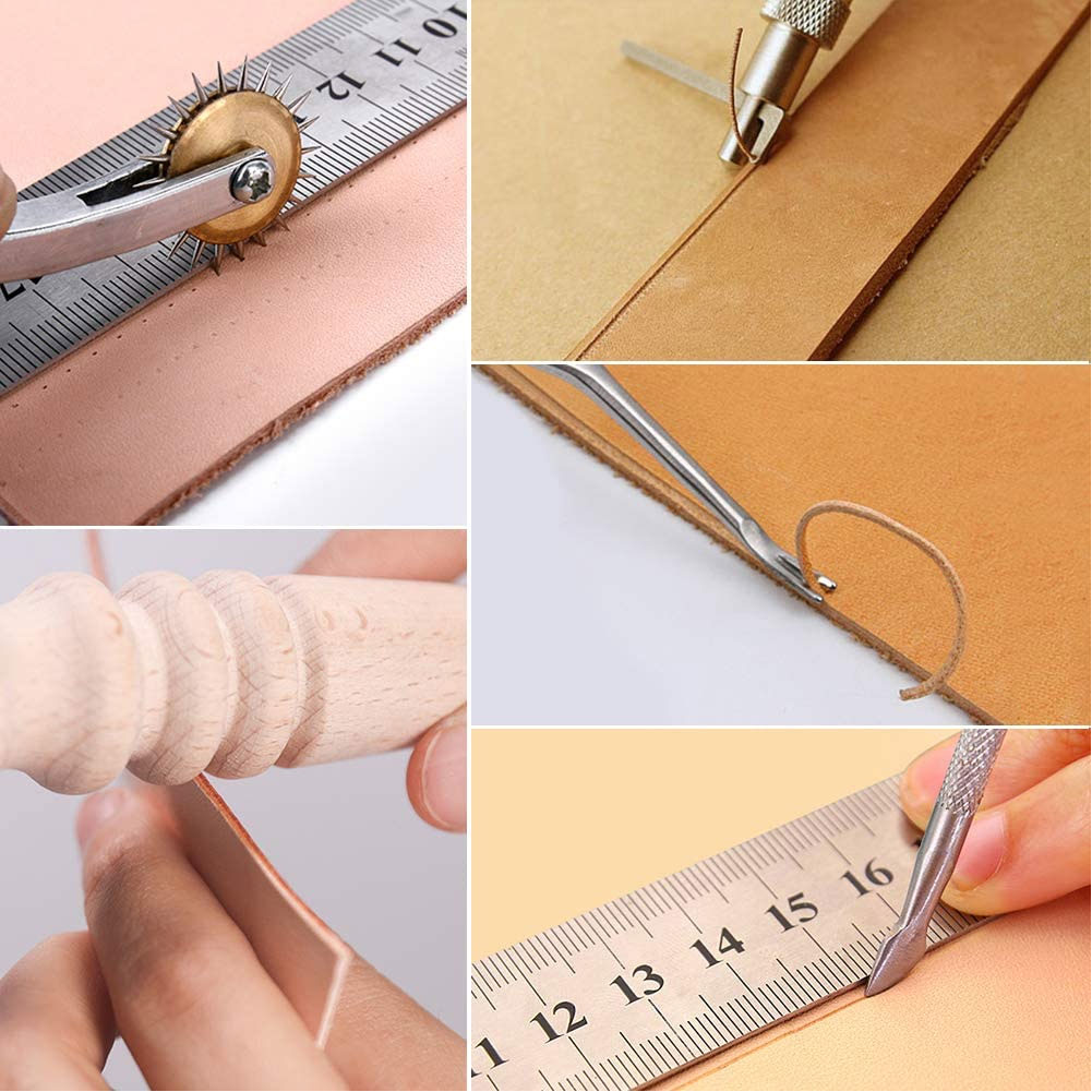 37PCS Leather Craft Tools Kit Hand Sewing Stitching Punch Carving Work Saddle Leathercraft Accessories DIY Tool
