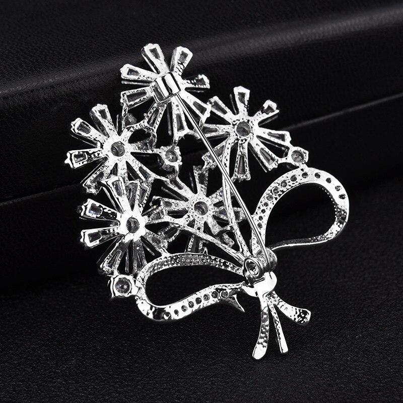 RED TREES Brooch - Women's Luxury AAA Zirconia Flower Plant Shape - Sterling Silver Plated Alloy - Party Jewelry