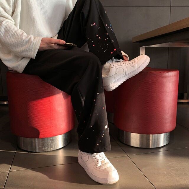 Net red sagging pants men's Korean loose wide leg casual suit pants: M / K355 Black