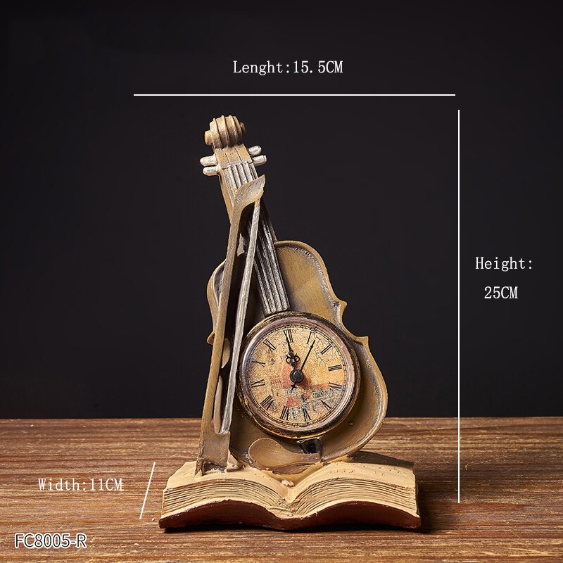 Antique Home Decor Retro Resin Musical Instrument Model Nostalgia Ornament Crafts Antique Musical Instrument Figurines Souvenirs: Yellow Violin Clock