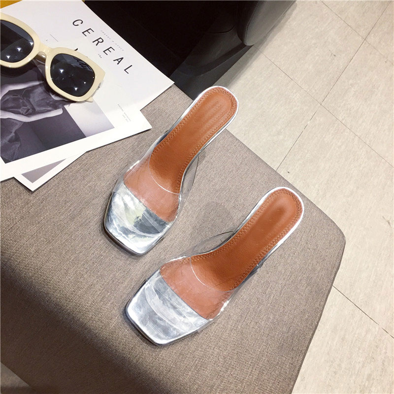 Gule pvc gelé sandaler krystal åben tå perspex sike høje hæle krystal kvinder gennemsigtige hæl sandaler hjemmesko 9cm pumps