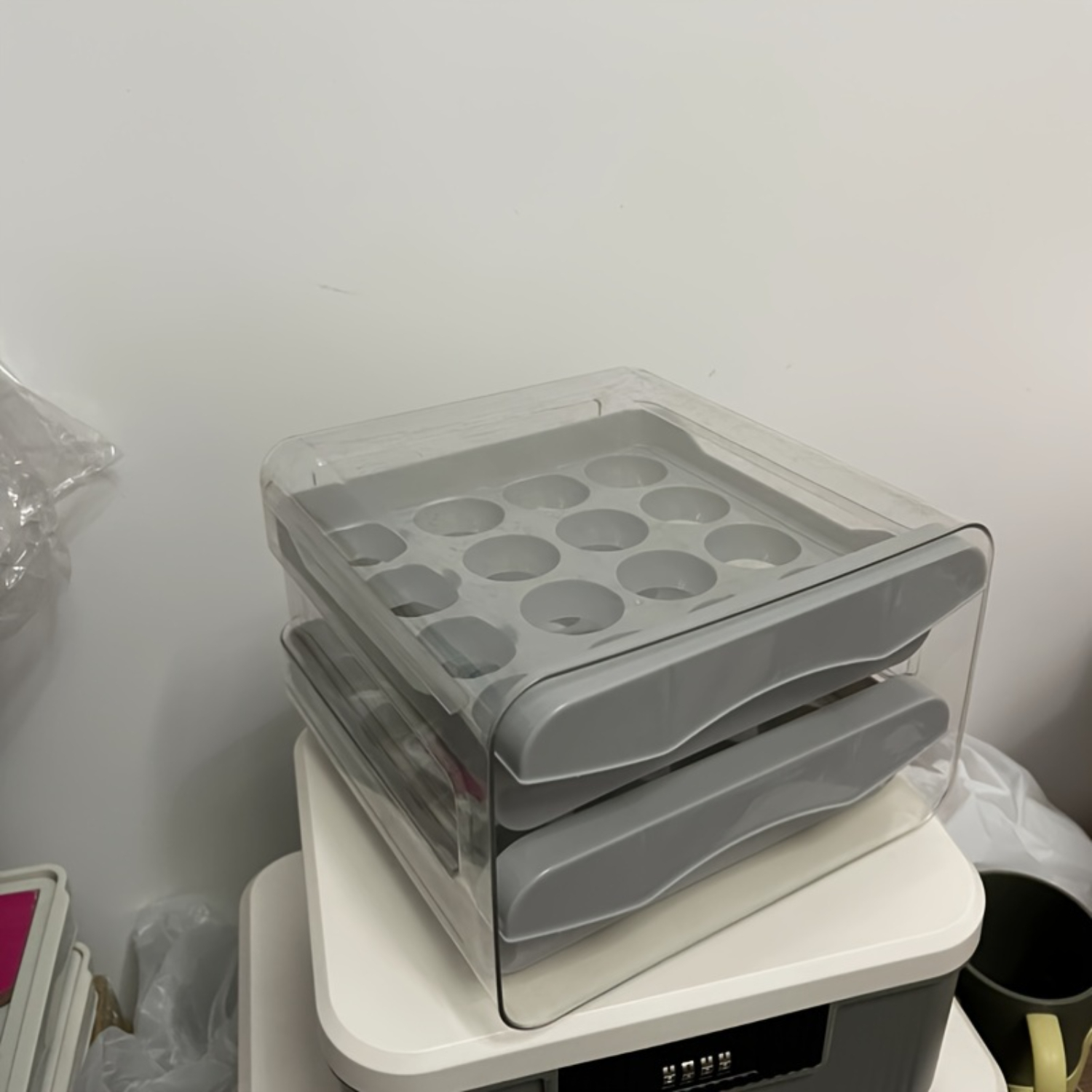 Caixas de armazenamento de ovos de camada dupla, 5.51x8.46 polegadas, PET durável à prova de choque, Organizador de cozinha mo