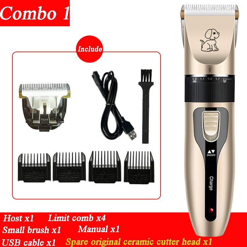 Cão máquina de cortar cabelo pet aparador de pêlos filhote cachorro grooming barbeador elétrico conjunto gato acessórios lâmina cerâmica recarga profissão suprimentos: combo 1