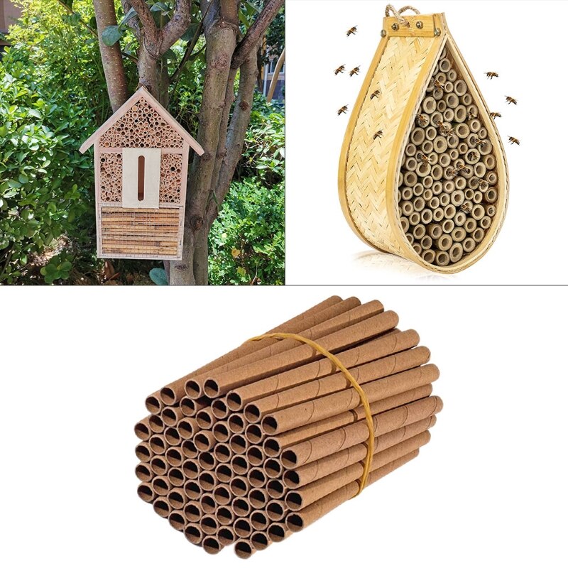 583A 50Pcs Bee House Tubes Refill Bee Paper Tube Liners for Insect Nest Beehive House Garden Pollinator Bee House Nest Tubes