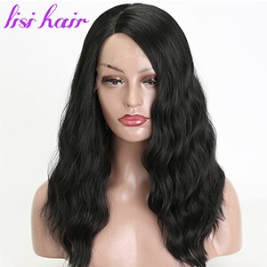 LISI, peluca frontal de encaje sintético ondulado largo de color negro puro para mujeres, cabello clásico de 26 pulgadas: ls93329hei