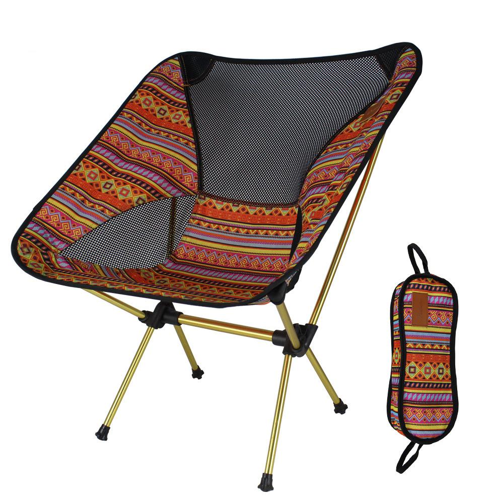 Himiss udendørs foldbar stol trykning mønster aluminiumslegering ultra-let bærbar fiskerstol luftfart aluminiumslegering: Indisk orange
